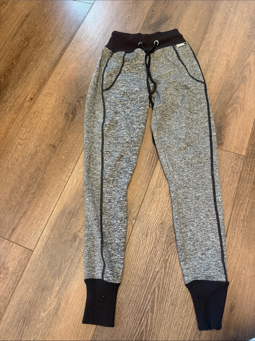 Bombshell Sportswear Gray Knit Jogger Pants with Black Trim